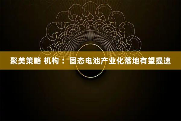 聚美策略 机构 ：固态电池产业化落地有望提速